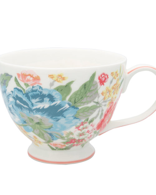 Greengaten kaunis valkopohjainen kukkakuvioinen teekuppi Adele-sarjaa.